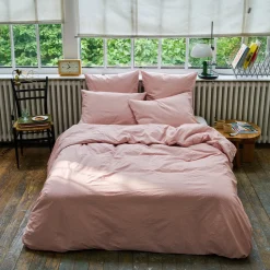 Housse de couette en percale de coton - Rayures Rouge Ocre