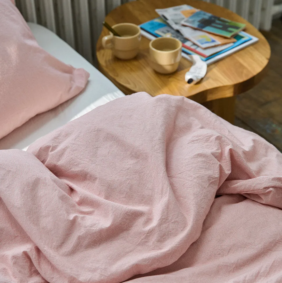 Housse de couette en percale de coton - Rayures Rouge Ocre