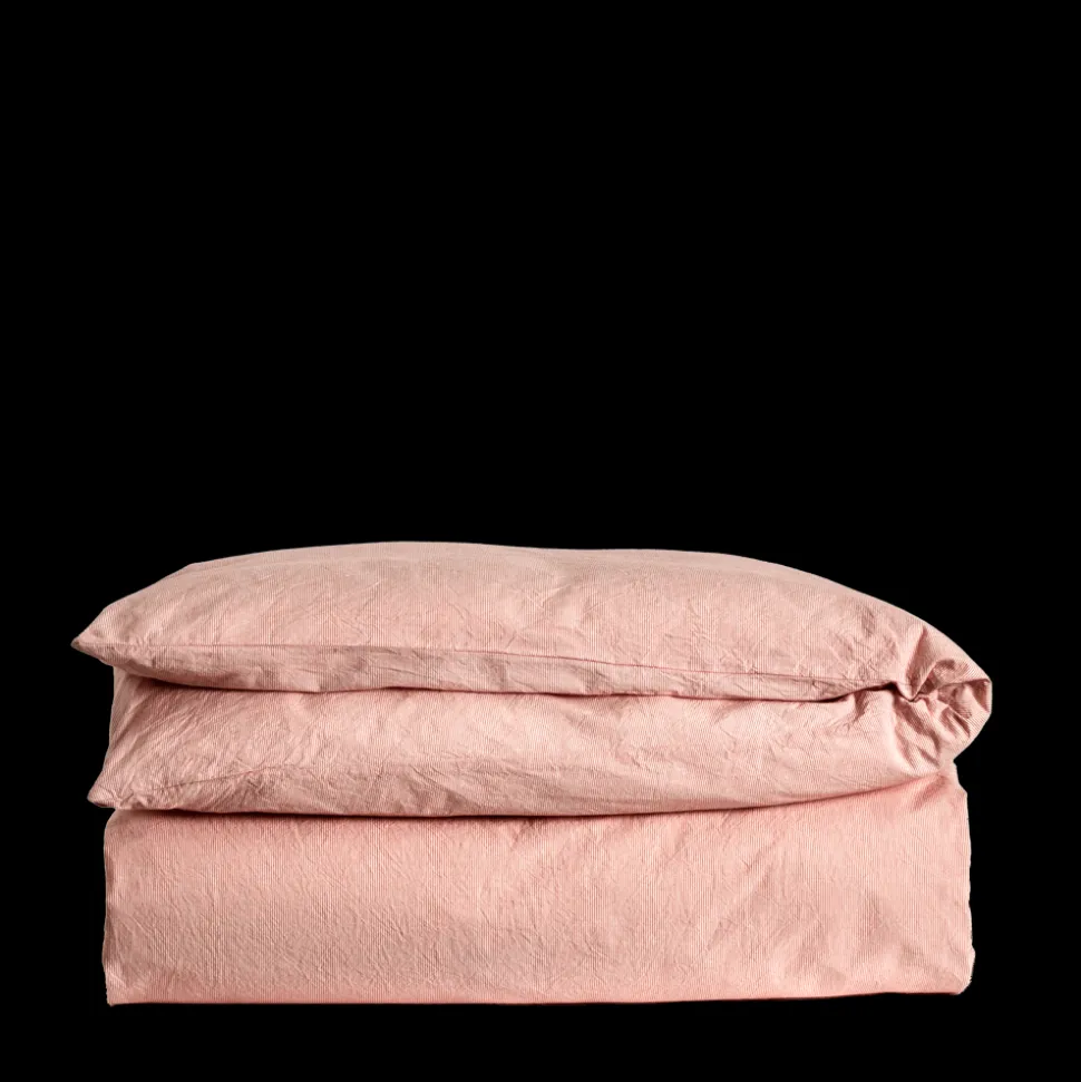 Housse de couette en percale de coton - Rayures Rouge Ocre