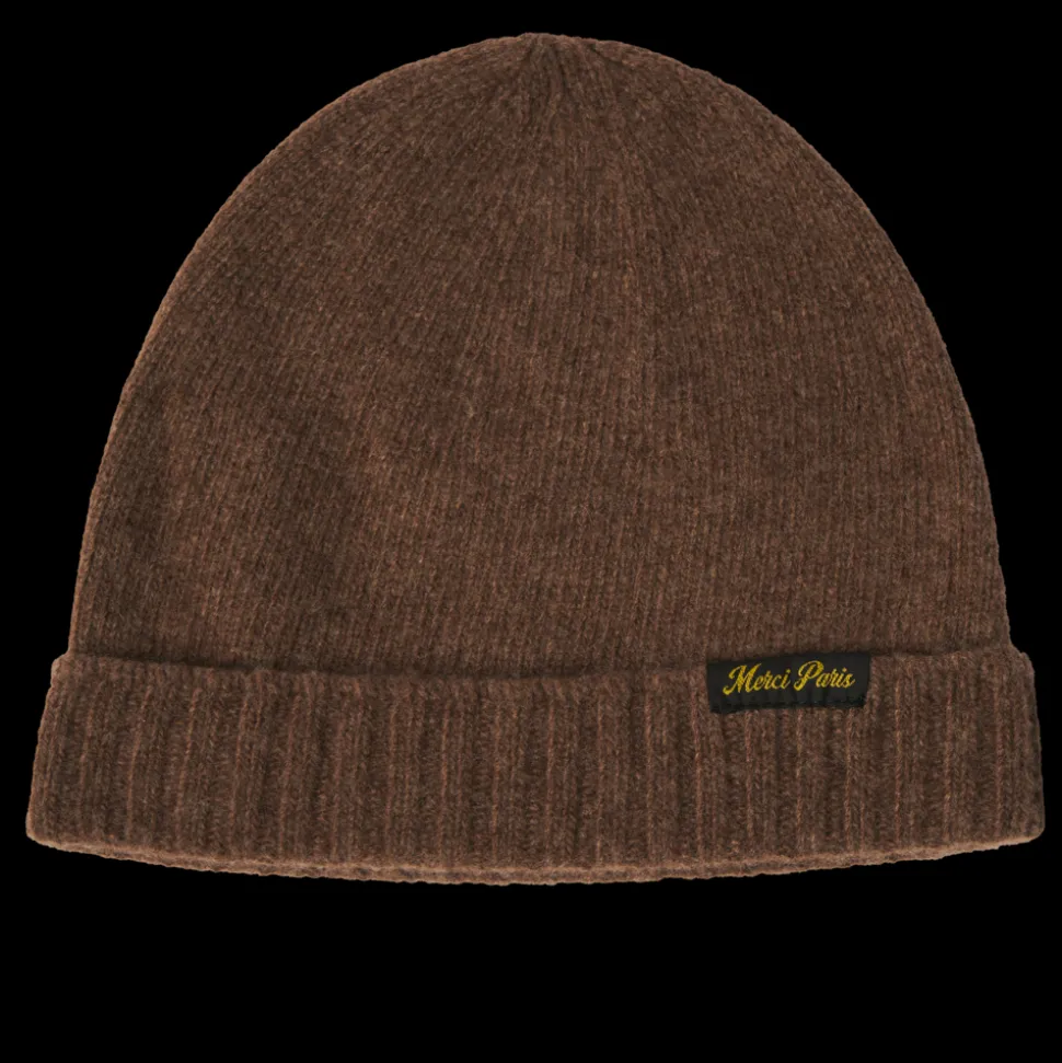 Merci - Bonnet en laine et cachemire - Marron & Jaune