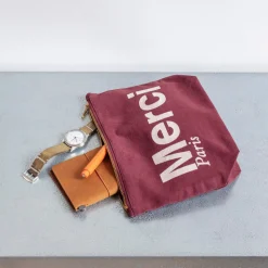 Merci - Pochette en coton - Bordeaux & Crème