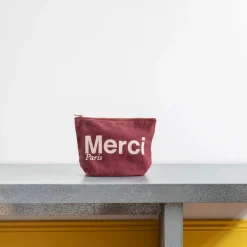 Merci - Pochette en coton - Bordeaux & Crème