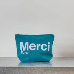Merci - Pochette en coton - Bleu canard & Blanc