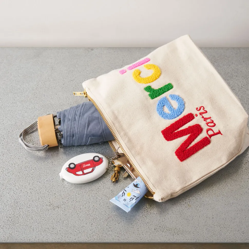 Merci - Pochette en coton Bouclette - Ecru & Multicolore