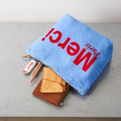 Merci - Pochette en coton - Bleu & Rouge