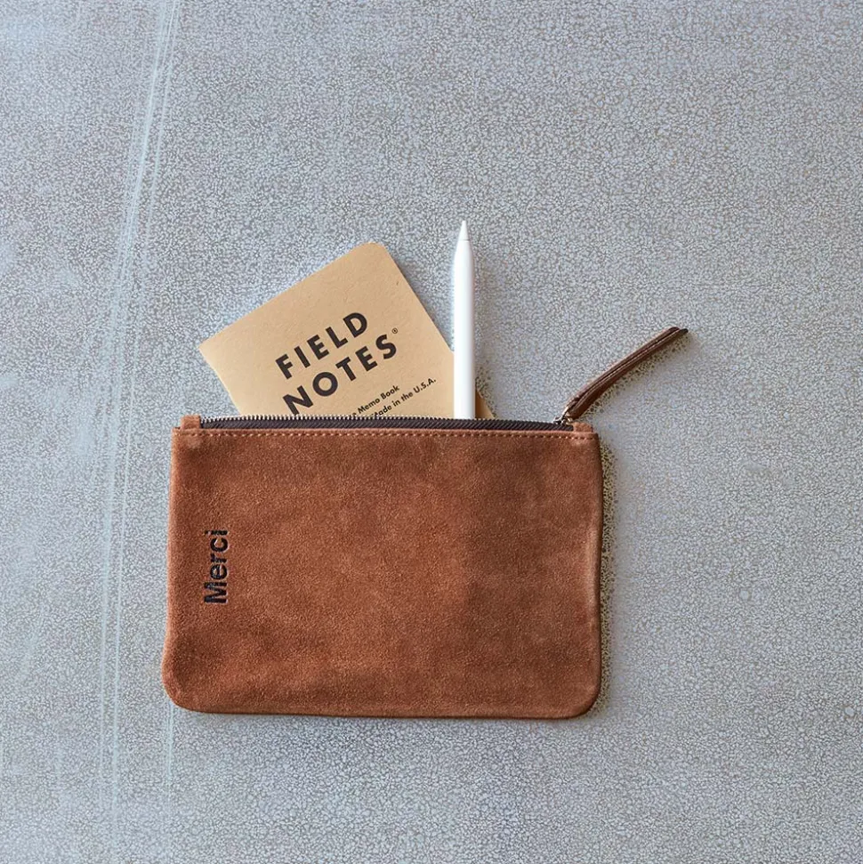 Merci - Pochette en daim - Cognac