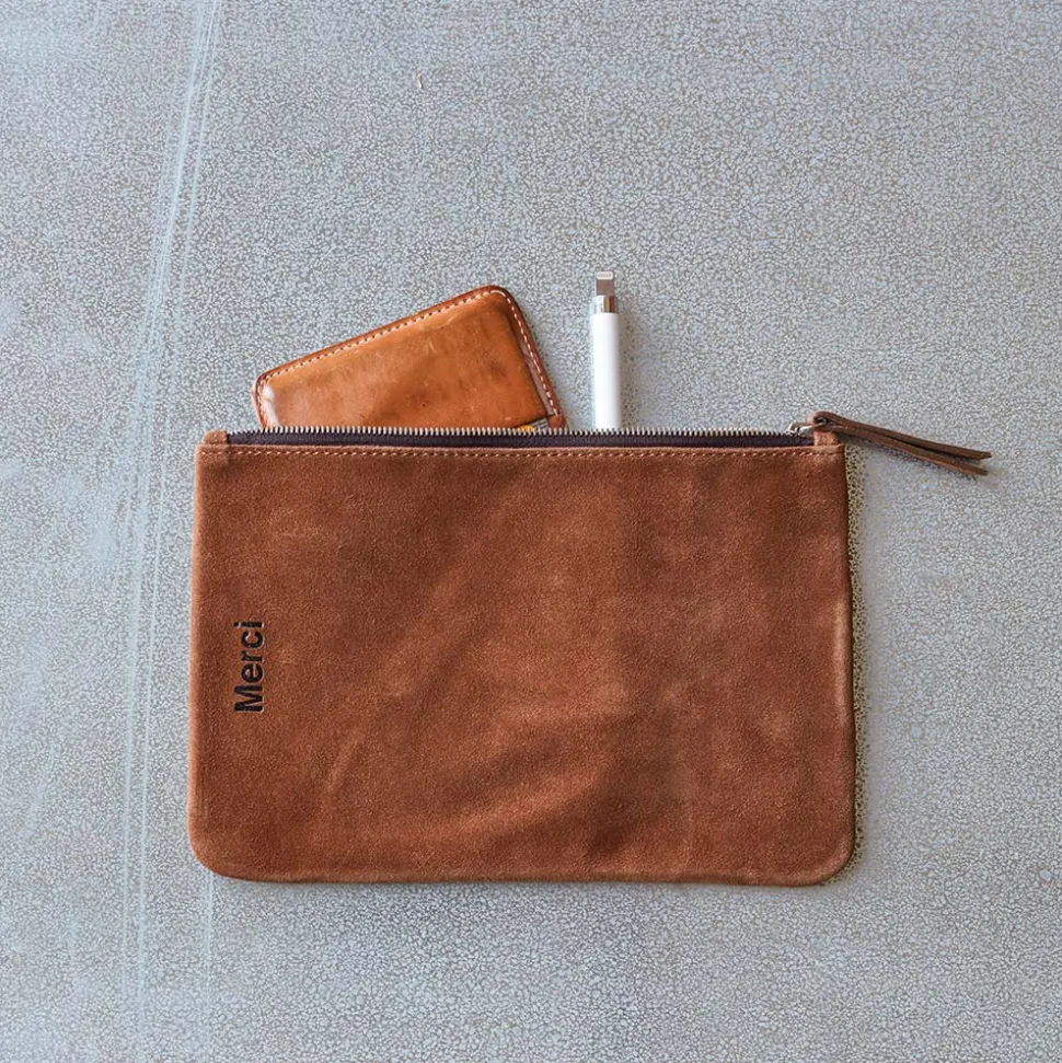 Merci - Pochette en daim - Cognac