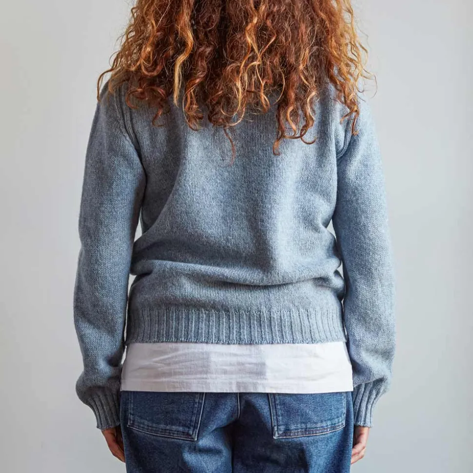 Merci - Pull en laine Shetland Femme - Bleu Ciel