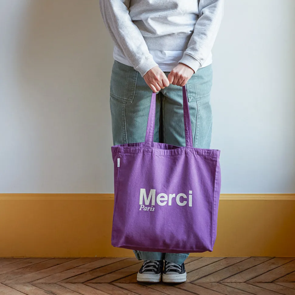 Merci - Tote Bag en coton - Violet & Écru