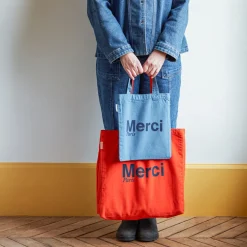 Merci - Tote Bag en coton - Orange & Bleu Marine