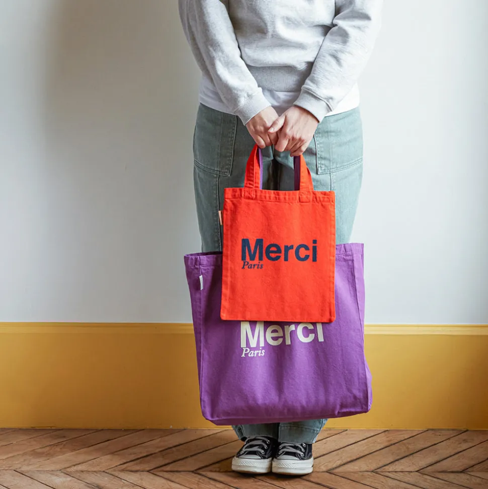 Merci - Tote Bag en coton - Orange & Bleu Marine