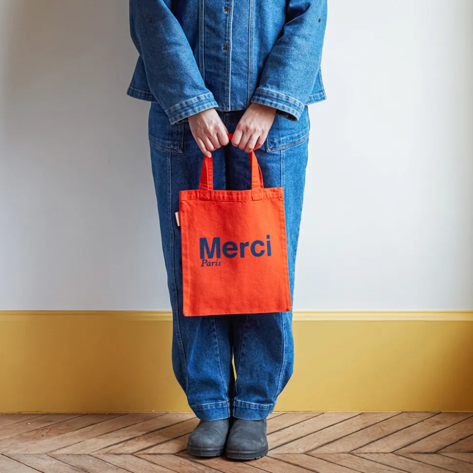Merci - Tote Bag en coton - Orange & Bleu Marine