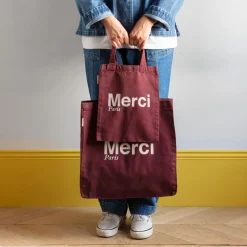 Merci - Tote Bag en coton - Bordeaux & Crème