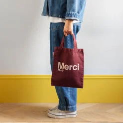 Merci - Tote Bag en coton - Bordeaux & Crème