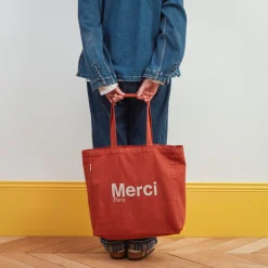 Merci - Tote Bag en coton - Terracotta & Blanc