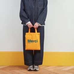Merci - Tote Bag en coton - Jaune & Bleu canard