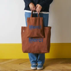 Merci - Tote Bag en coton - Marron & Marine