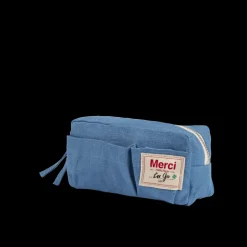 Merci - Trousse en lin lavé - Bleu Paros
