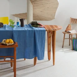 Nappe en lin lavé - Bleu Paros