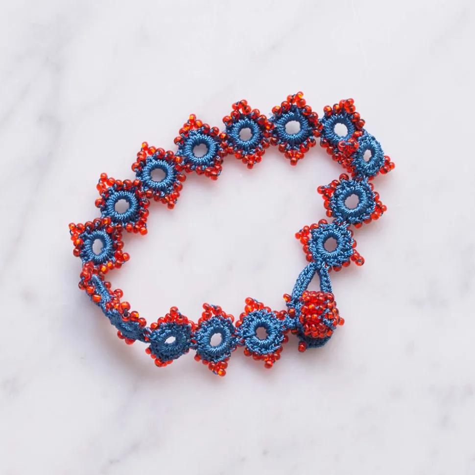 Ottomania - Bracelet crochet Daisy - Bleu & Rouge