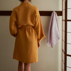 Peignoir en lin - Nid d'abeille - Jaune Asahi