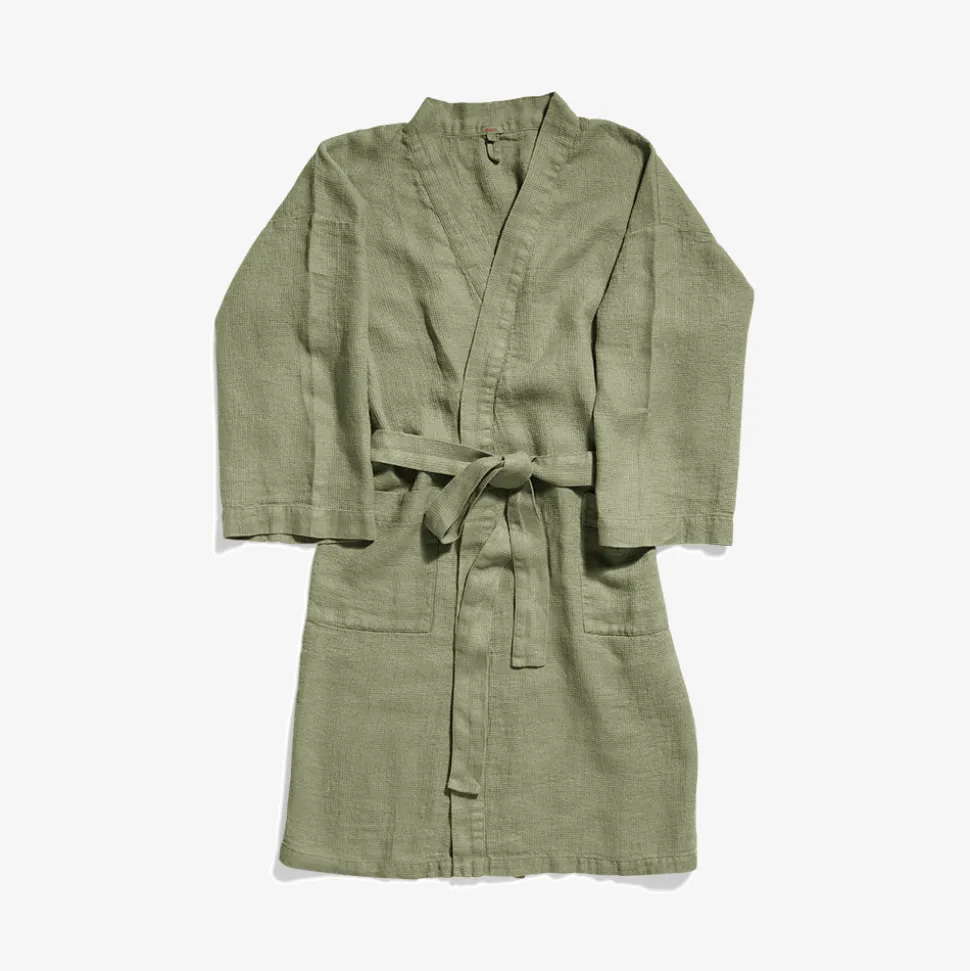 Peignoir en lin - Nid d'abeille - Vert Komorebi