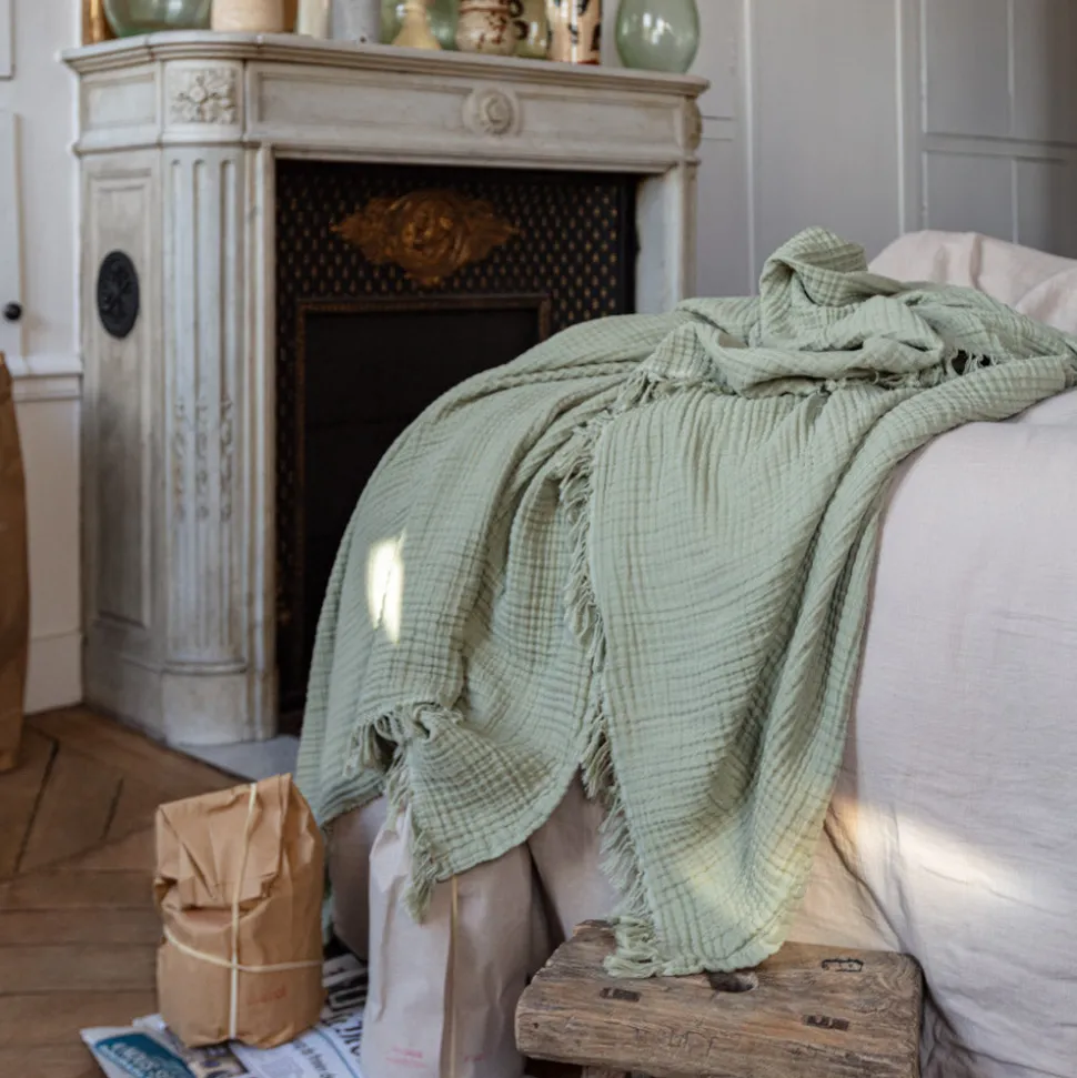 Plaid en gaze de coton - Vert 77 Rue de Varenne