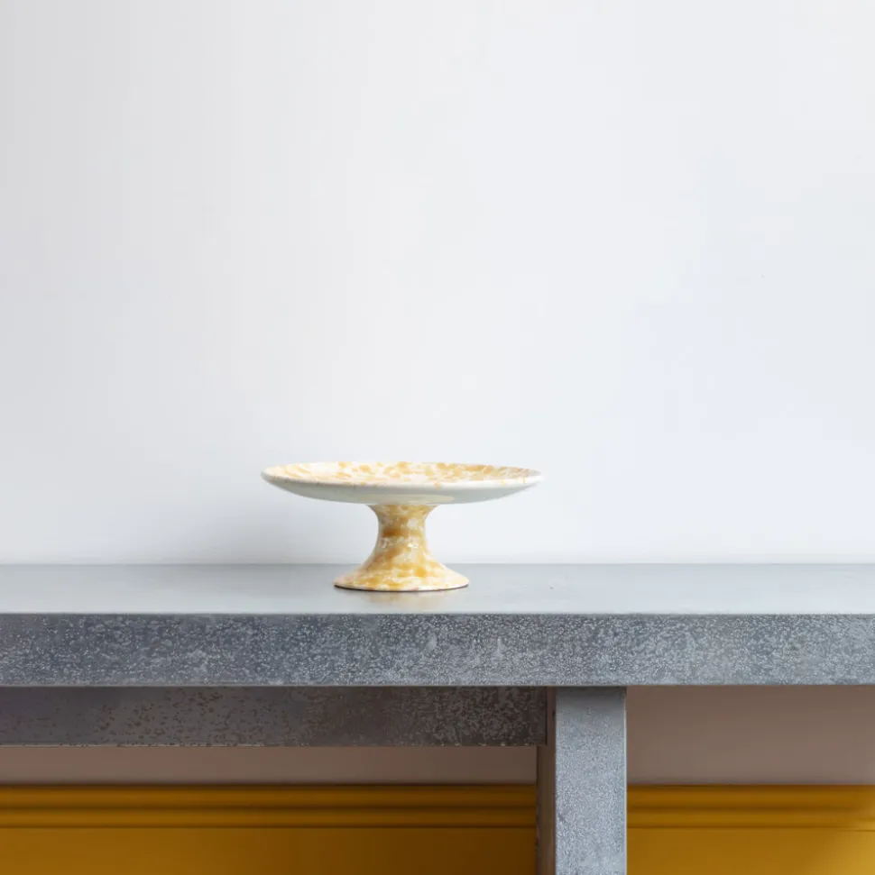 Plat sur pied en faïence tacheté - Ambre