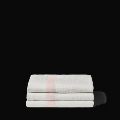 Serviette de bain en lin - Nid d'abeille - Bande Beige Rosé