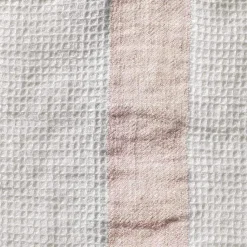 Serviette de bain en lin - Nid d'abeille - Bande Beige Rosé