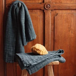 Serviette de bain en lin - Waffle - Bleu Pétrole