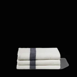 Serviette de bain en lin - Nid d'abeille - Bande Bleu Encre