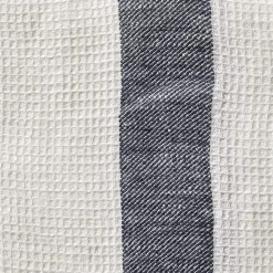 Serviette de bain en lin - Nid d'abeille - Bande Bleu Encre