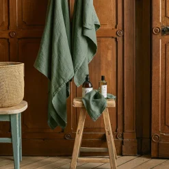 Serviette de bain en lin - Nid d'abeille - Vert d'Anduze
