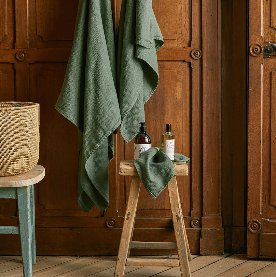 Serviette de bain en lin - Nid d'abeille - Vert d'Anduze