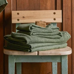Serviette de bain en lin - Nid d'abeille - Vert d'Anduze