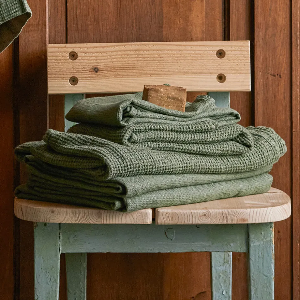 Serviette de bain en lin - Nid d'abeille - Vert d'Anduze