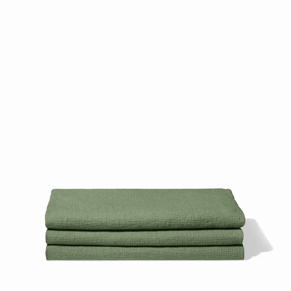 Serviette de bain en lin - Nid d'abeille - Vert d'Anduze