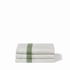 Serviette de bain en lin - Nid d'abeille - Bande Vert d'Anduze