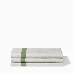 Serviette de bain en lin - Nid d'abeille - Bande Vert d'Anduze