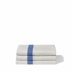 Serviette de bain en lin - Nid d'abeille - Bande Bleu Paros