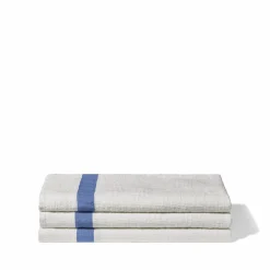 Serviette de bain en lin - Nid d'abeille - Bande Bleu Paros