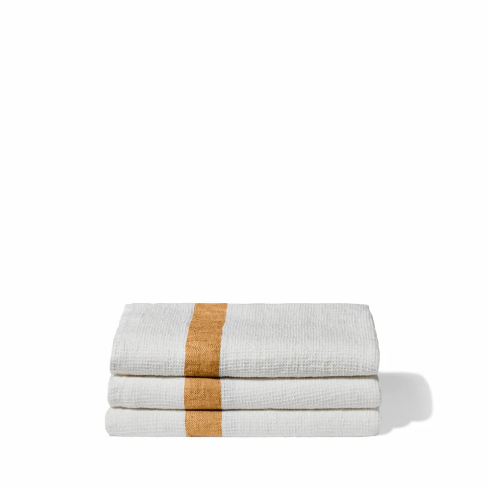 Serviette de bain en lin - Nid d'abeille - Bande Jaune Asahi