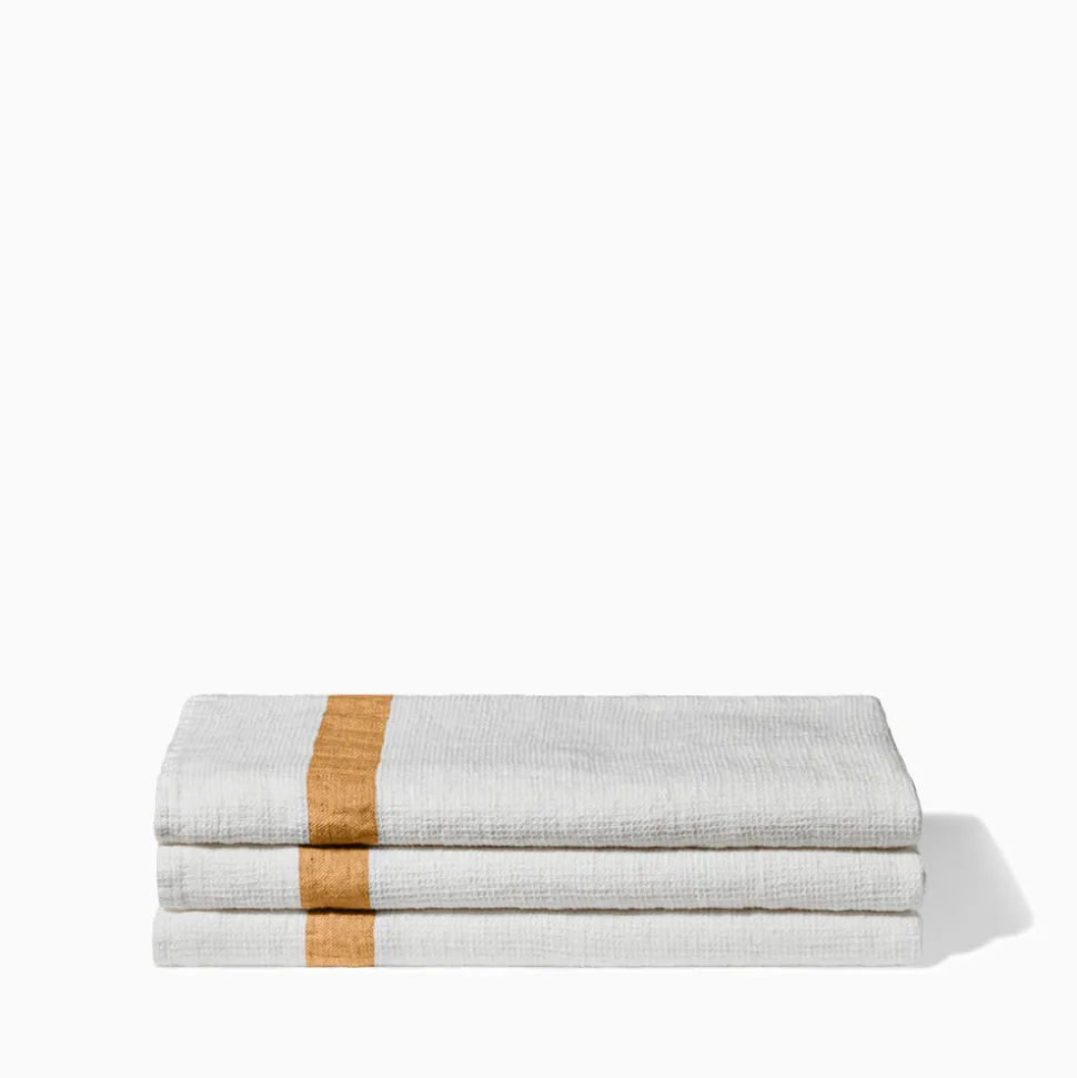 Serviette de bain en lin - Nid d'abeille - Bande Jaune Asahi