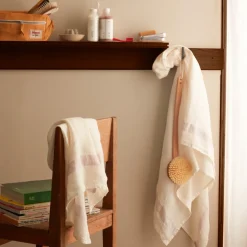 Serviette de bain en lin - Nid d'abeille - Bande Parme Fuji Iro