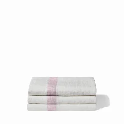 Serviette de bain en lin - Nid d'abeille - Bande Parme Fuji Iro