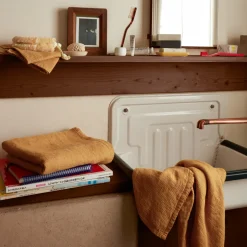 Serviette de bain en lin - Nid d'abeille - Jaune Asahi