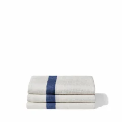 Serviette de bain en lin - Nid d'abeille - Bande Bleu Shibori
