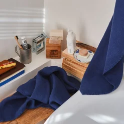 Serviette de bain en lin - Nid d'abeille - Bleu Shibori