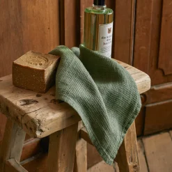 Serviette de bain invité en lin - Nid d'abeille - Vert d'Anduze